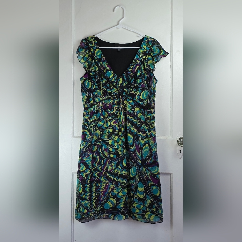 AGB Black Teal and Purple Ruffled Dress Size  14